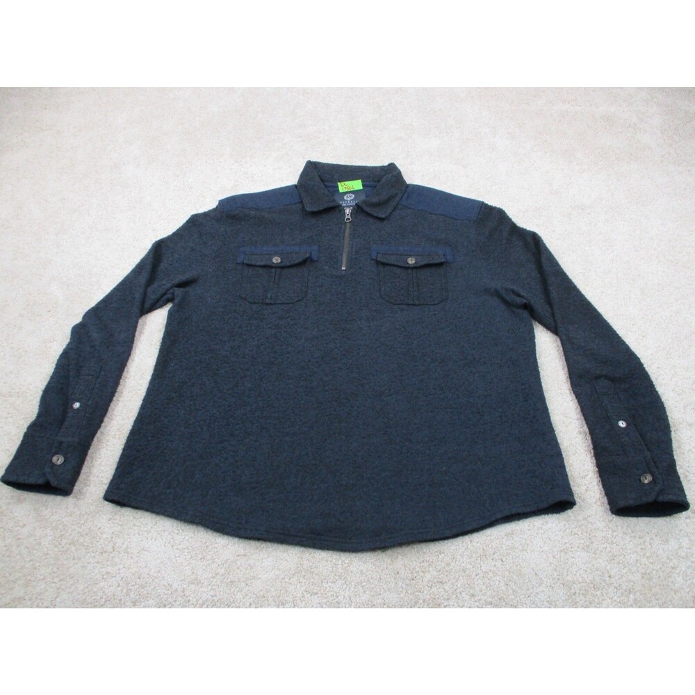 Viyella Sweater Mens Extra Large XL Blue Fleece Cotton Blend Pullover 1/4 Zip